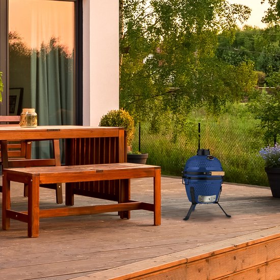 Kamado barbecue - Ø 26 cm - keramisch - met thermometer - deksel - blauw van Mandarin Grill — afbeelding 3