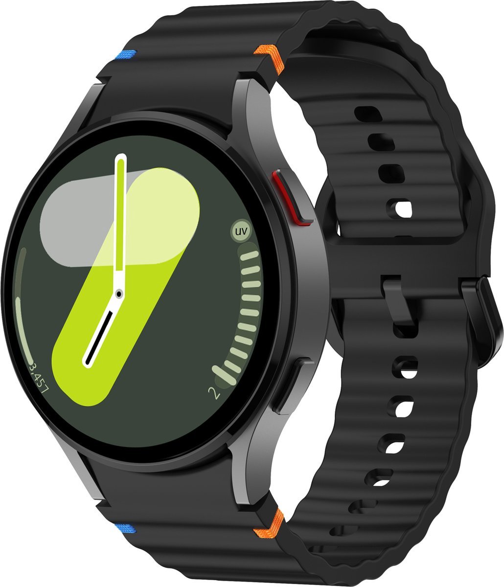Jumada's - Siliconen Wave bandje - Geschikt voor Samsung Galaxy Watch 7 (40 & 44mm) / Galaxy Watch 6 (Classic) / Galaxy Watch 5 (Pro) / Galaxy Watch 4 (Classic) / Watch FE - zwart