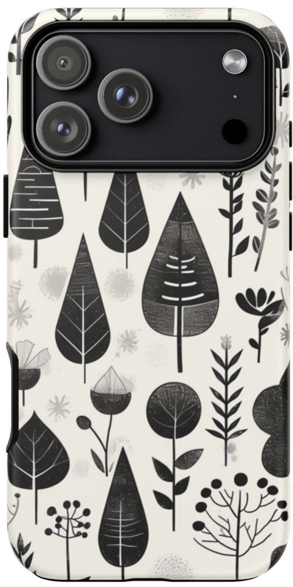 Monochroom Botanisch Patroon – Telefoonhoesje Geschikt voor iPhone 17 Pro Max