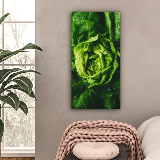 Tableau sur toile 40x80 cm - Décoration murale exclusive Légume - Laitue - Vert - Décoration murale salon - Décoration chambre - Accessoires chambre - Peintures sur toile