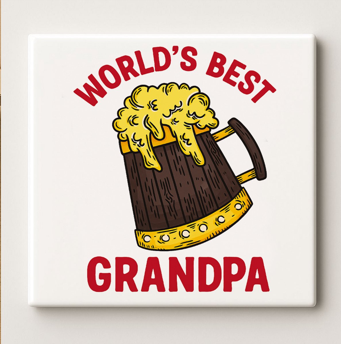 Nevolis Werelds Beste Opa Tegel 15x15cm – Grappig Biermok Ontwerp – Perfect Cadeau voor Grootvader – Keramische Wanddecoratie voor Huis of Bar Multi Color