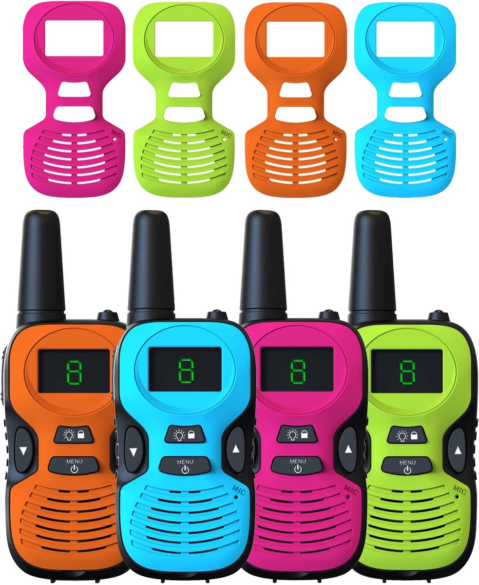 ODESSEY Walkie Talkie - Wisselbare Kleuren - voor Kinderen & Volwassenen - Walkie Talkies - Portofoon - 4Pack