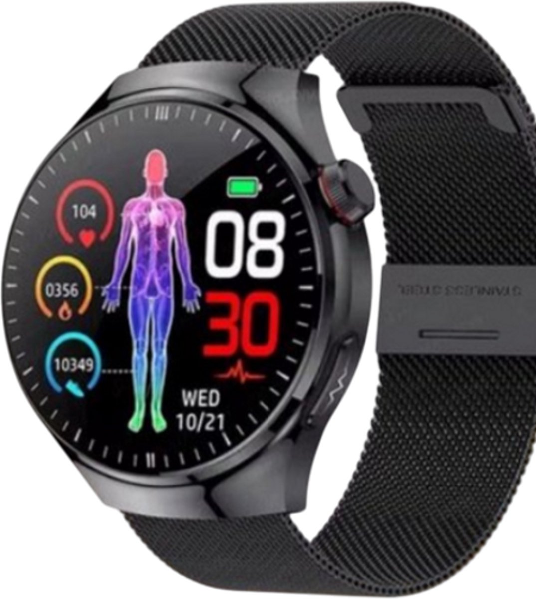 2024 ECG Smartwatch Zwart met Gezondheidsmonitoring