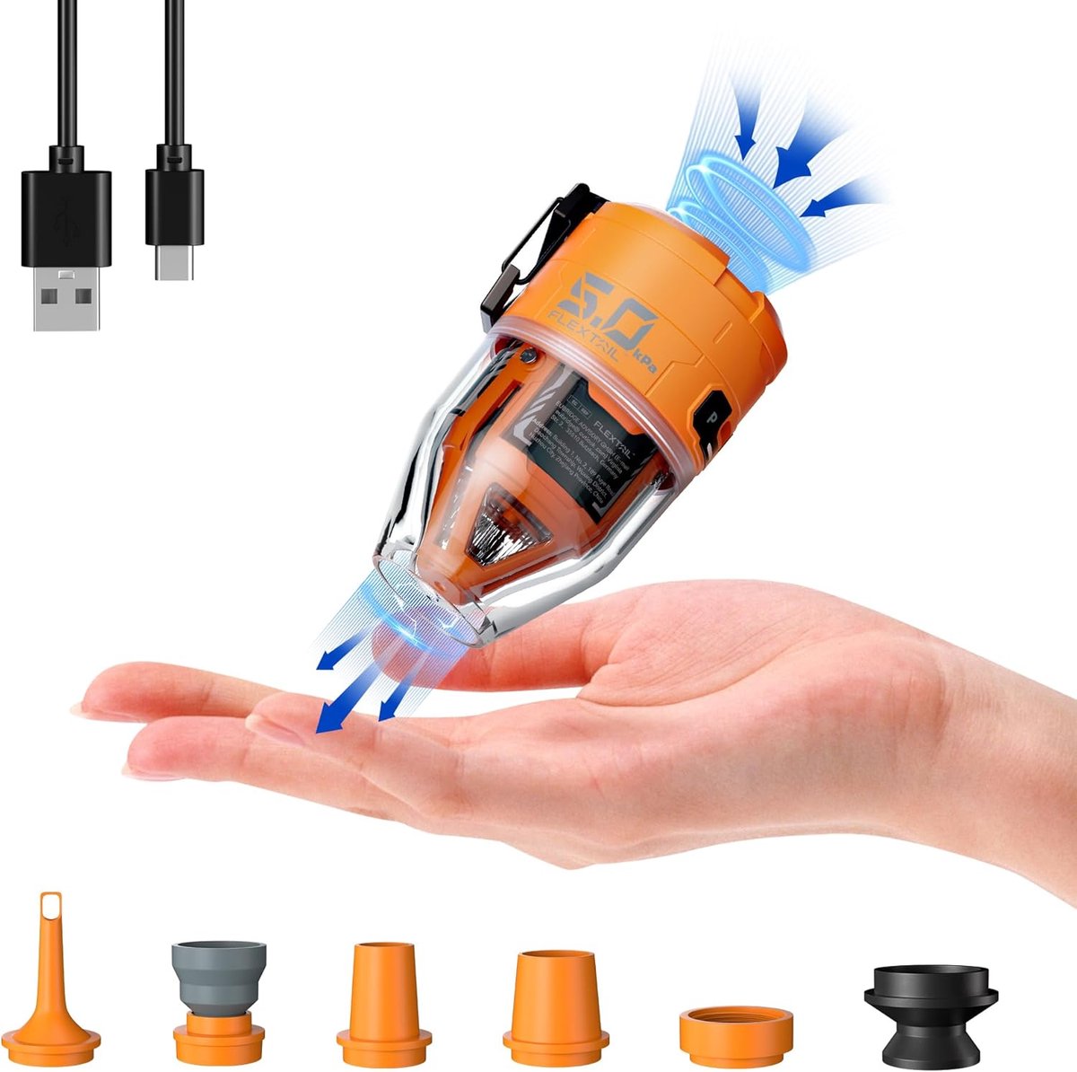 Draagbare luchtpomp met verlichting en USB-opladen - 5,0 kPa
