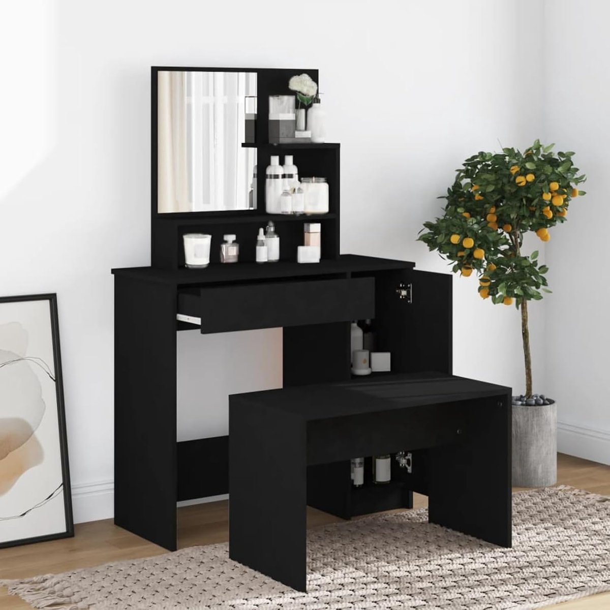 Elegante Make-uptafel met Spiegel - Stijlvol en Praktisch voor Slaapkamer