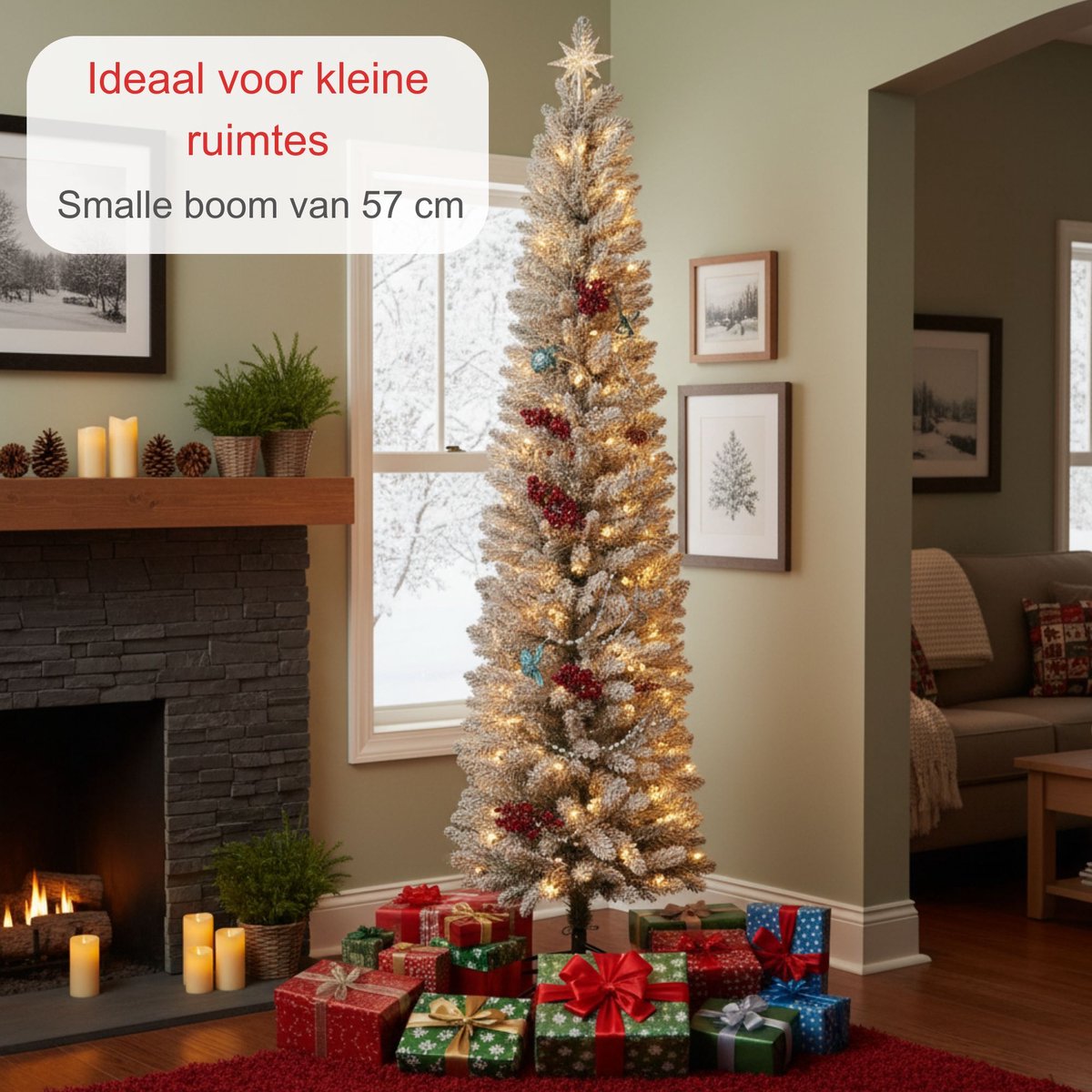 Kunstkerstboom met verlichting - Smalle kerstboom - Pencil Kerstboom - 210 cm – foto 6