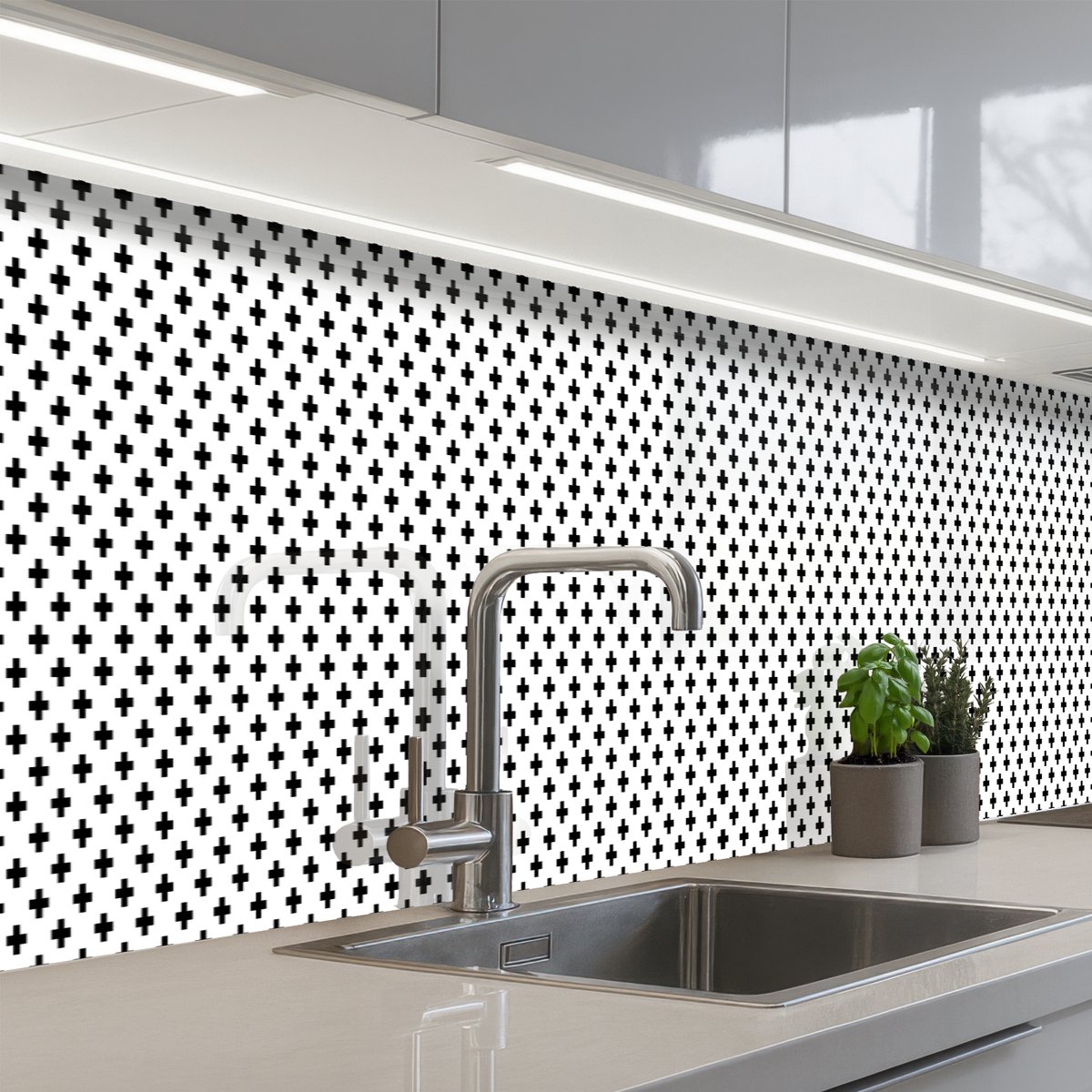 Keuken achterwand 350x60 cm - Spatscherm zelfklevend Design - Lijn - Patroon - Zwart - Wit - Muurbeschermer - Spatwand fornuis
