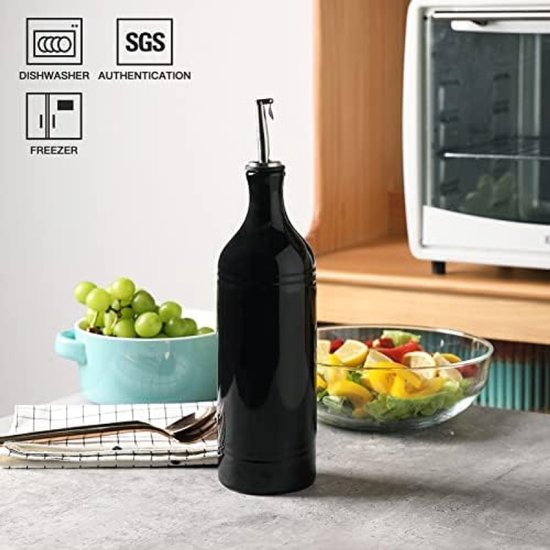 PromoHome Keramische Olie en Azijn Dispenser - 680ml Zwarte Fles met Dubbel Tuitontwerp — afbeelding 2