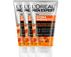 L’Oréal Paris Men Expert Hydra Energetic Gezichtsreiniger - 3 x 100 ml - Voordeelverpakking - Geeft je huid een energieboost