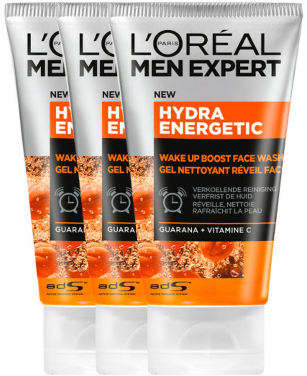 L’Oréal Paris Men Expert Hydra Energetic Gezichtsreiniger - 3 x 100 ml - Voordeelverpakking - Geeft je huid een energieboost