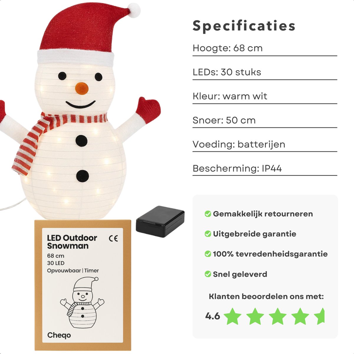 Lights4fun Gouden Ster Boom Topper Kerst Decoratie Warm Wit LED Batterij Timer (D) 20cm Indoor Gebruik