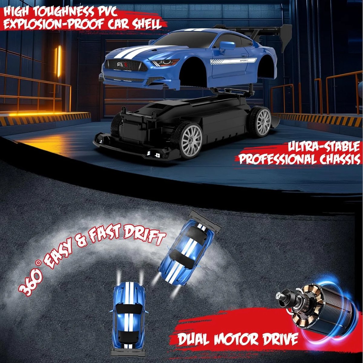 PolkaHome RC Drift Auto 1:24 – Afstandsbestuurbare RC Auto – 4WD – 2 Accu’s – 20 km/h — afbeelding 8