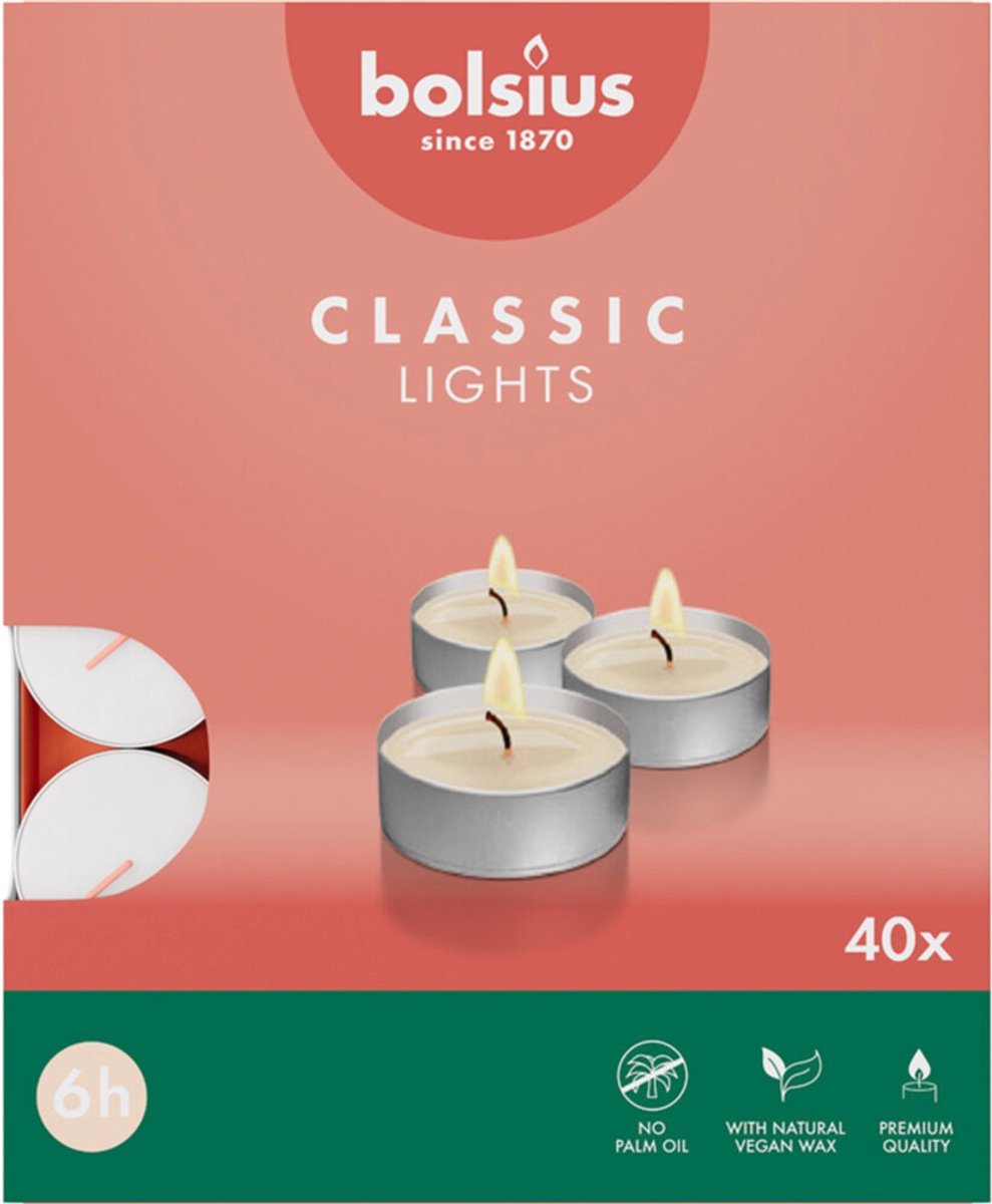 Bolsius Theelichten Wit 6 branduren 40 stuks