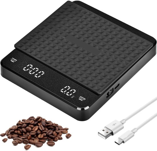 Oplaadbare koffieweegschaal (Met timer), Nauwkeurig 0g (3 kg/0,01 gram) Weegschaal voor koffie, draagbare digitale keukenweegschaal (Met timer) kopen vanaf een prijs van 15