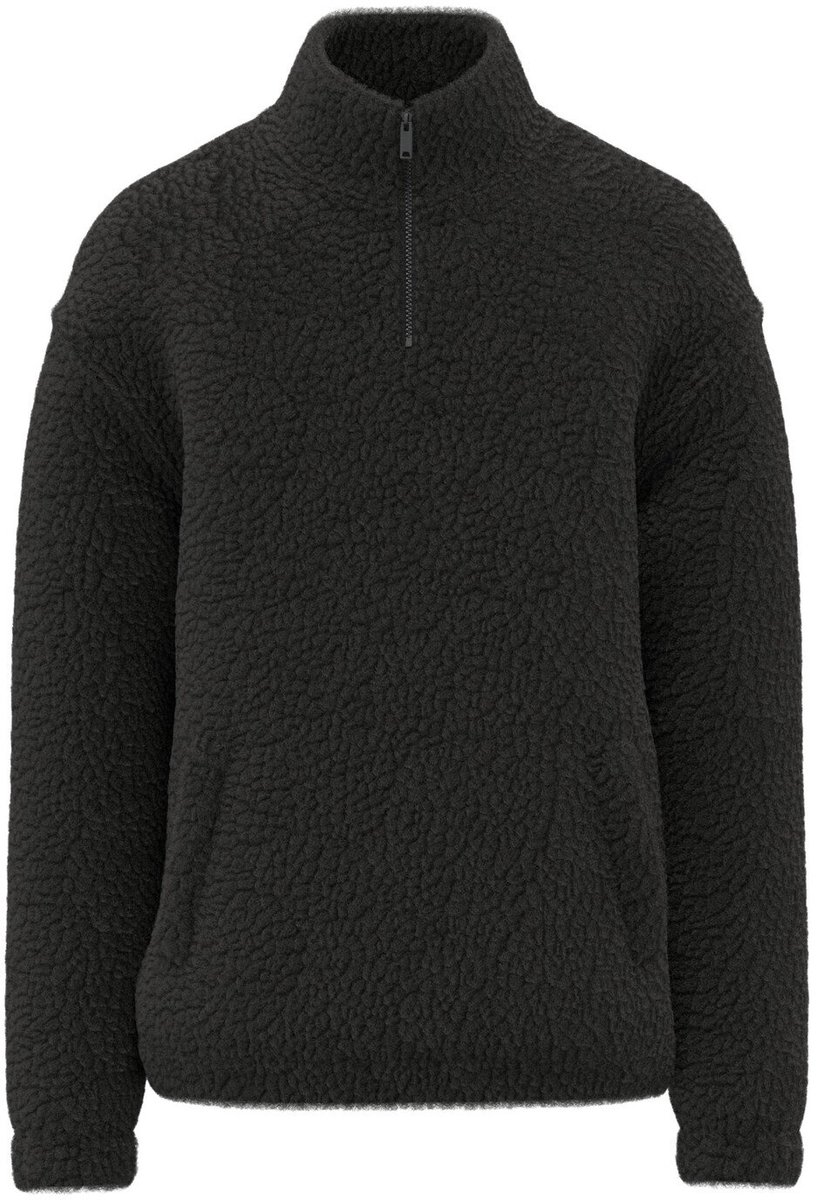 Spasso Uniseks sweater van sherpa met kwartrits en afhangende schouders SP403 - Black - XL