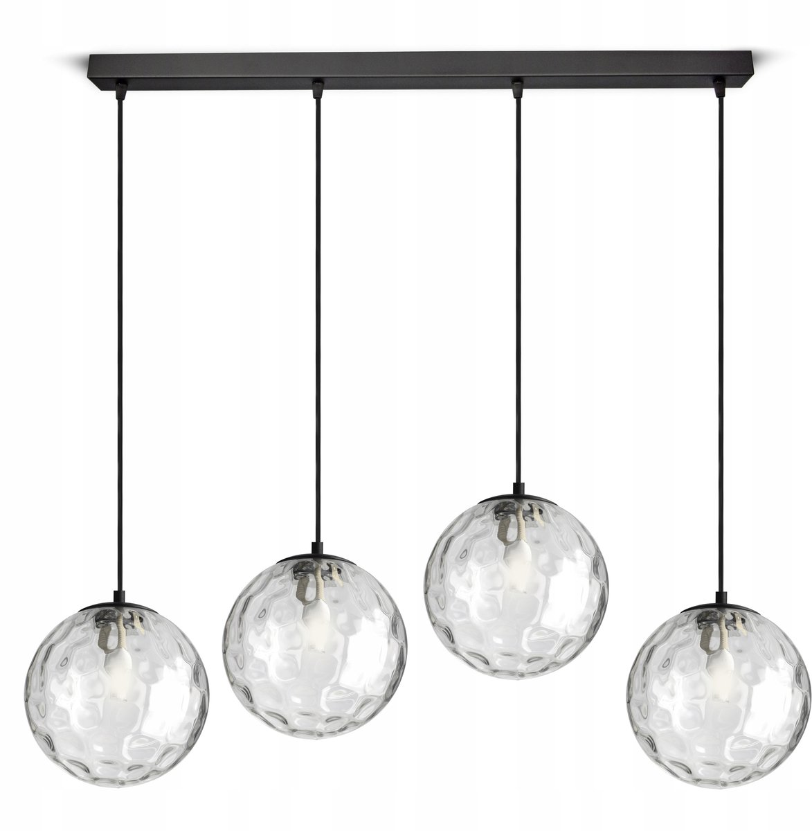 Moderne Hanglamp met 4 Transparante Glazen Bollen - Zwart Mat
