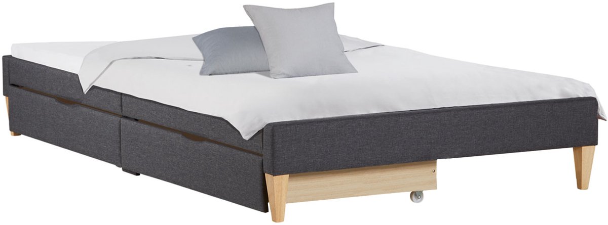 Homestyle4u Eenpersoonsbed - 90x200 cm - Gestoffeerd bed - Opbergbed - Grijs