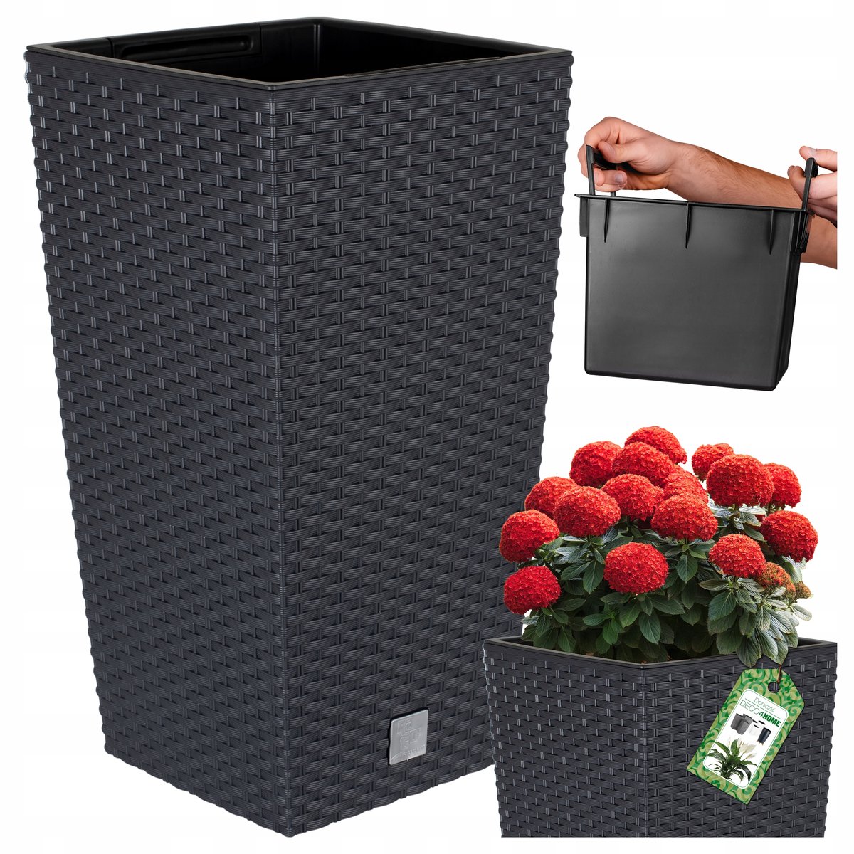 Hoge Antraciet Rotan Terraspot 50cm met Inzetstuk