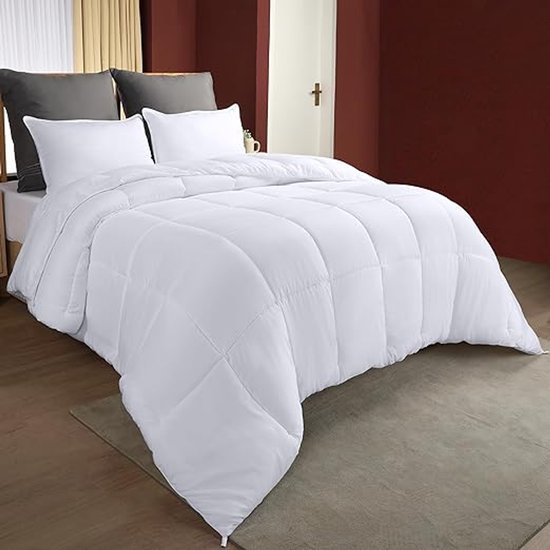 Bedding Dekbed 155x220 cm, 280 GSM Microvezel Dekbed met hoeklabels - Gestikt donzen alternatief Dekbed (Wit)