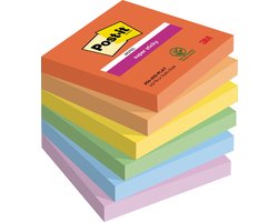Post-it Super Sticky Notes Playful | 90 vel | ft 76 x 76 mm | geassorteerde kleuren | pak van 6 blokken