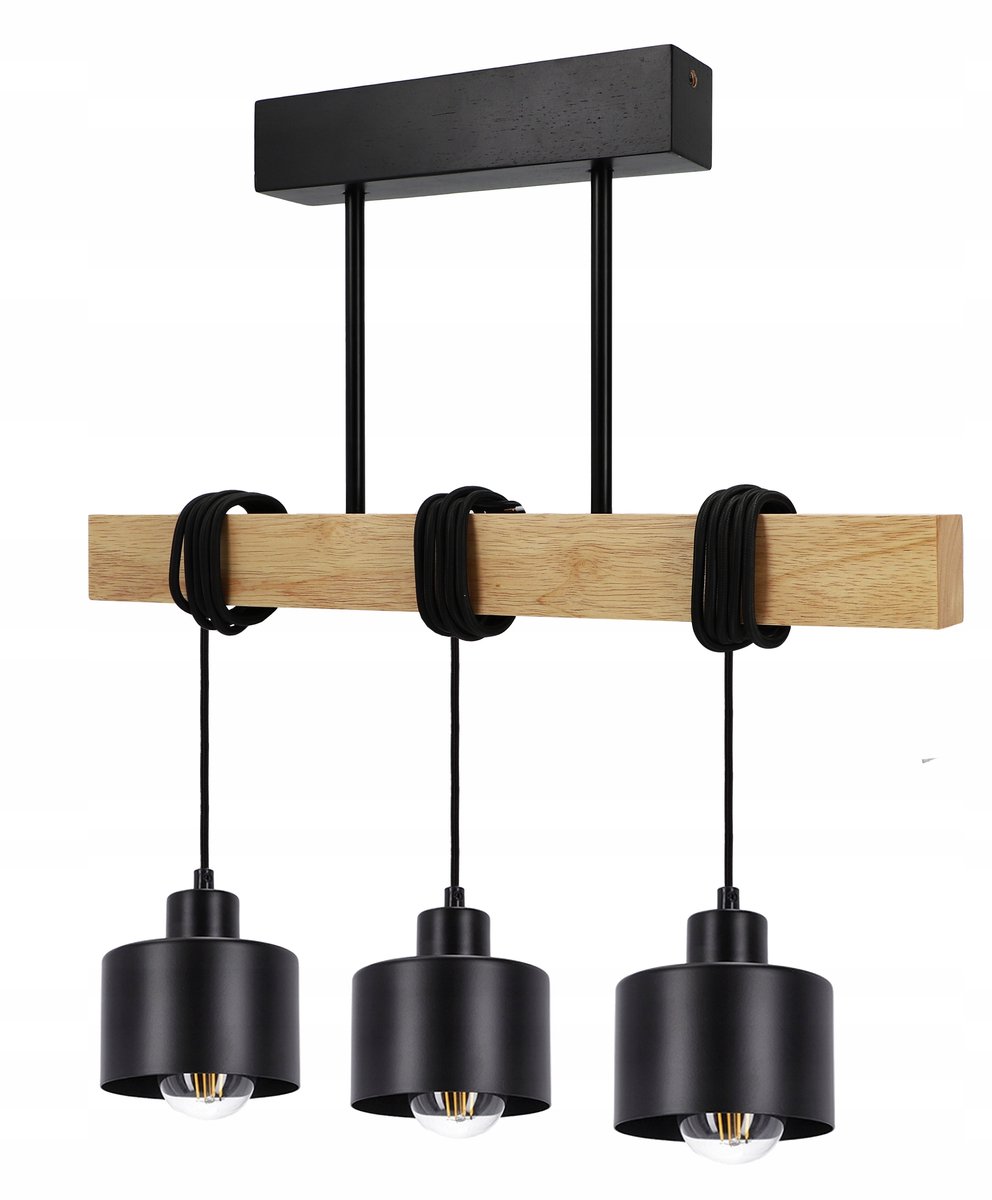Hanglamp LED Hout Zwart E27 3-lichts - Stijlvolle Loft Verlichting