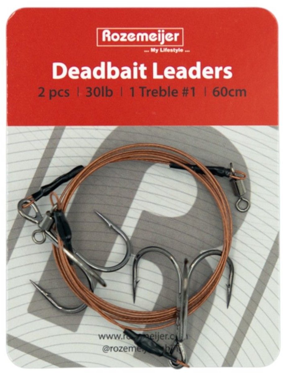 Deadbait Leaders 1x SZ1 treble 60cm 30lb 2pcs Rozemeijer