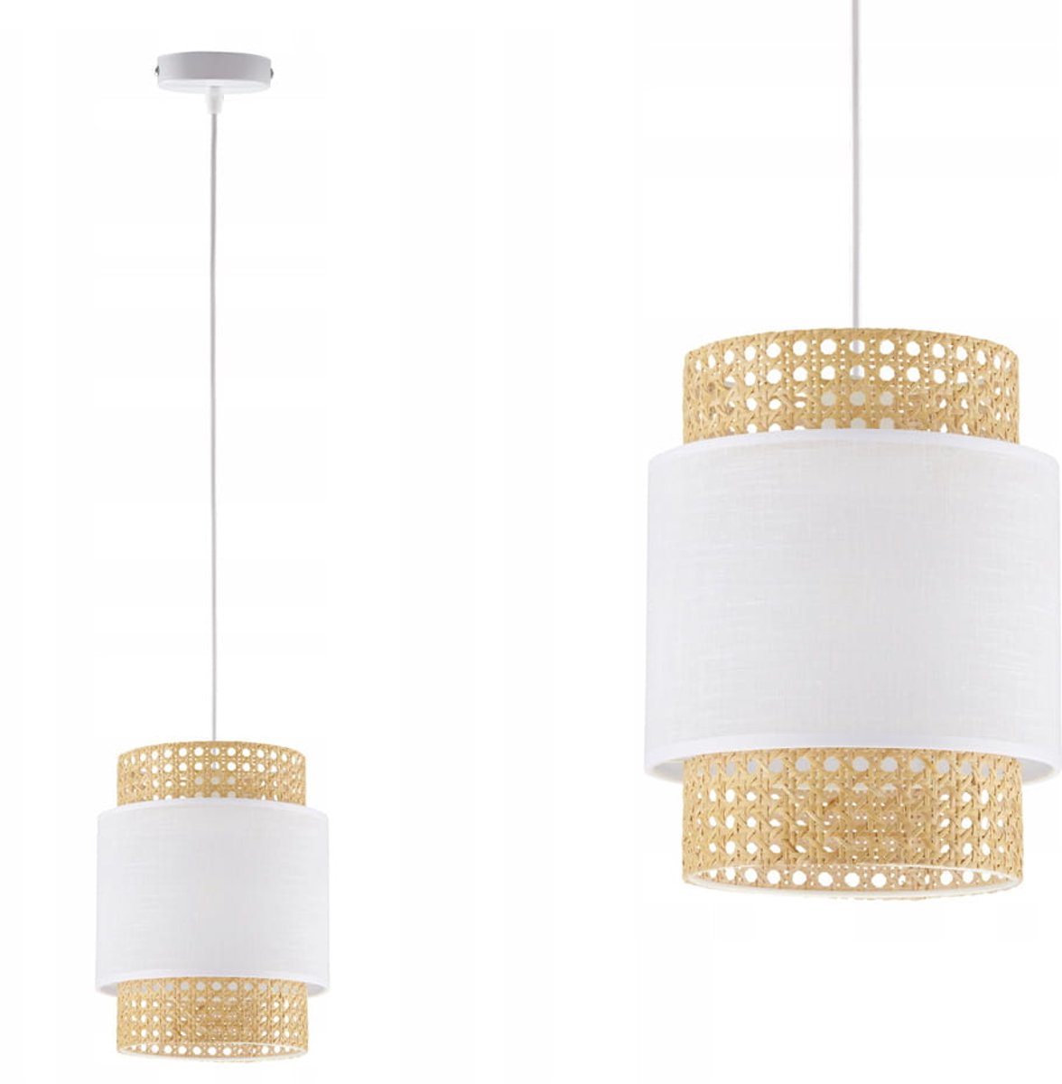 Hanglamp BOHO WIT rotan & stof Ø20cm wit
