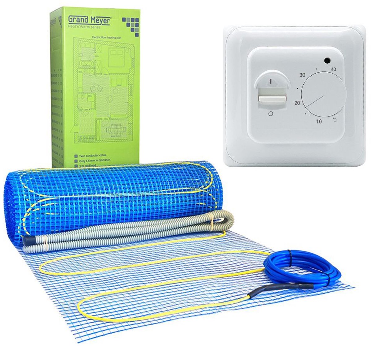 Elektrische vloerverwarmingsset 2 m², 170 W/m² + W350 Thermostaat, Grand Meyer
