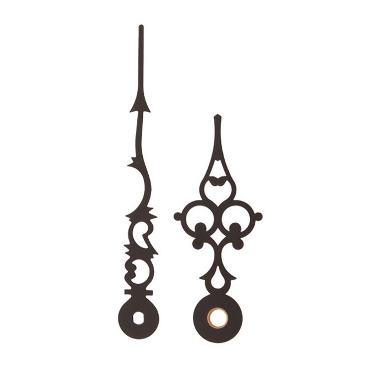 Paar antieke Euronorm zwarte minutenwijzers - L: 69-47 mm