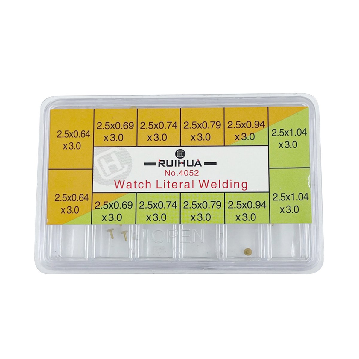 Assortiment wijzerplaatvoetjes, speciaal voor de wijzerplaatfreesmachine, 5 stuks per maat, gesorteerd, in kunststof doos