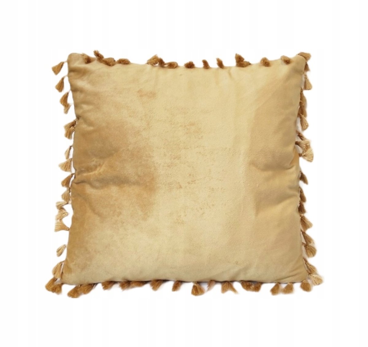 Beige Boho Sierkussen 40x40 cm met Franjes - Zacht Velours