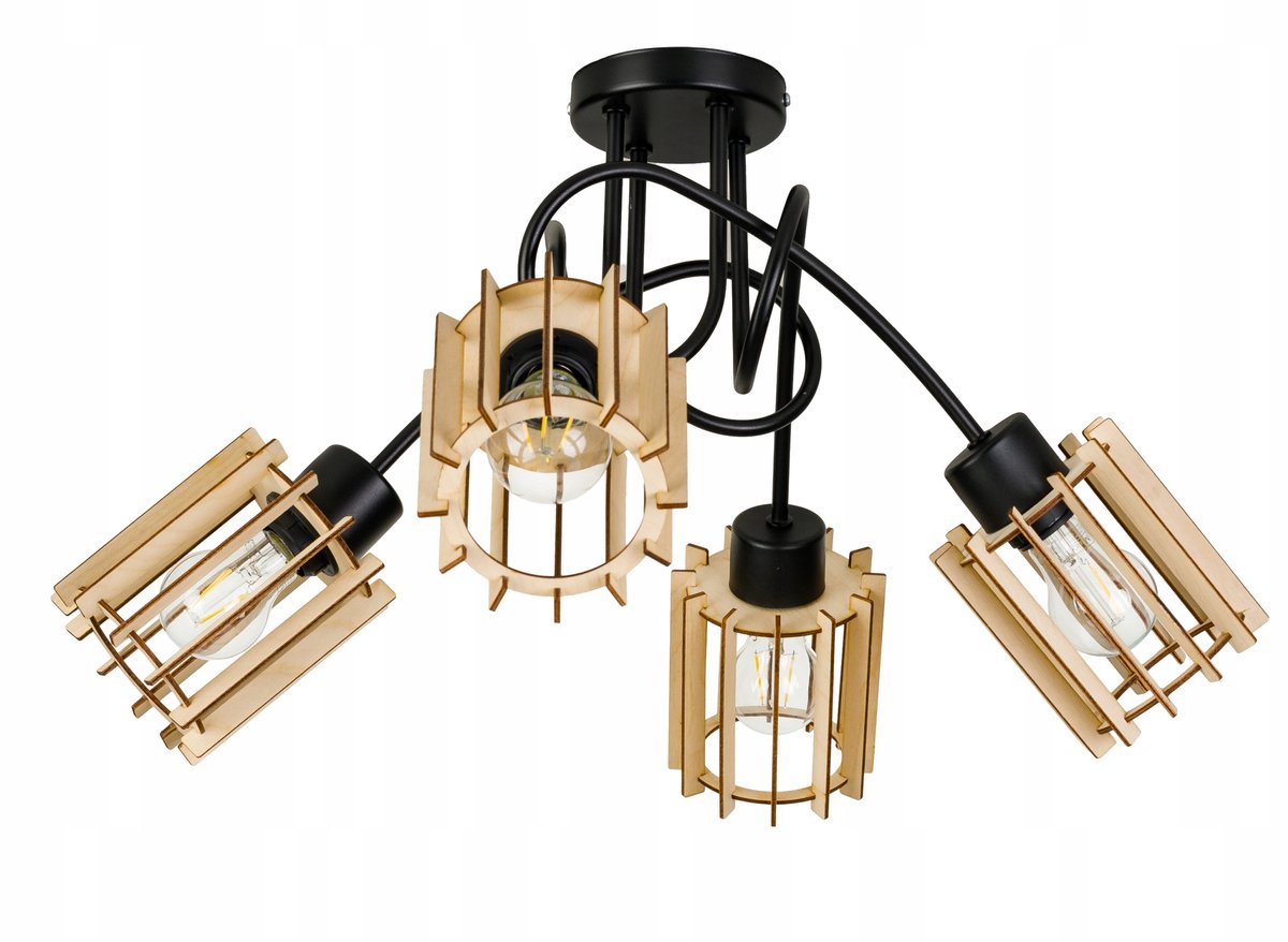 Hanglamp Loft Hout E27 Zwart - 4 lichtpunten