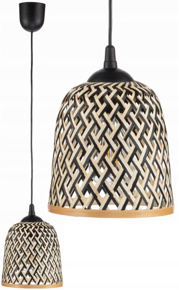 Kleine Bamboe Hanglamp Boho - Zwart/Beige - E27 Fitting