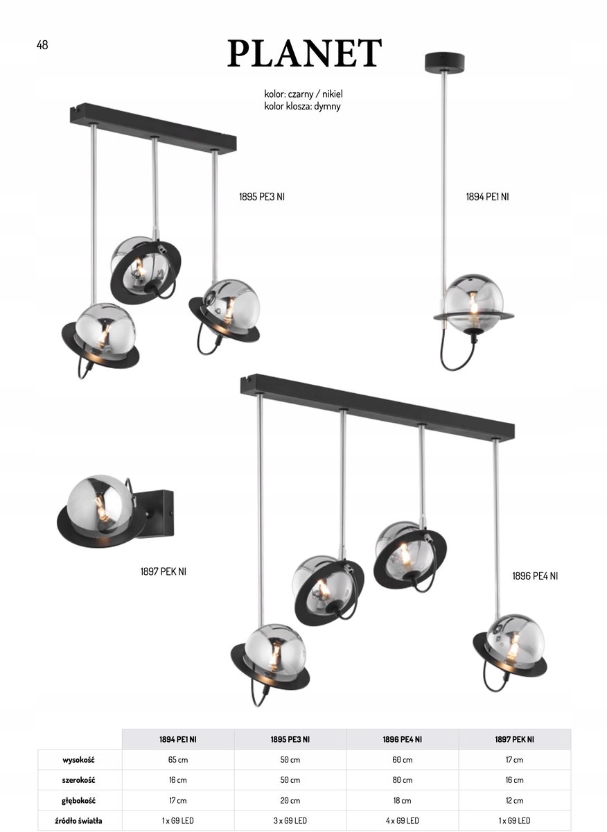 Planet Nikkel Hanglamp met Rookglas Kap - 1 Lichtpunt