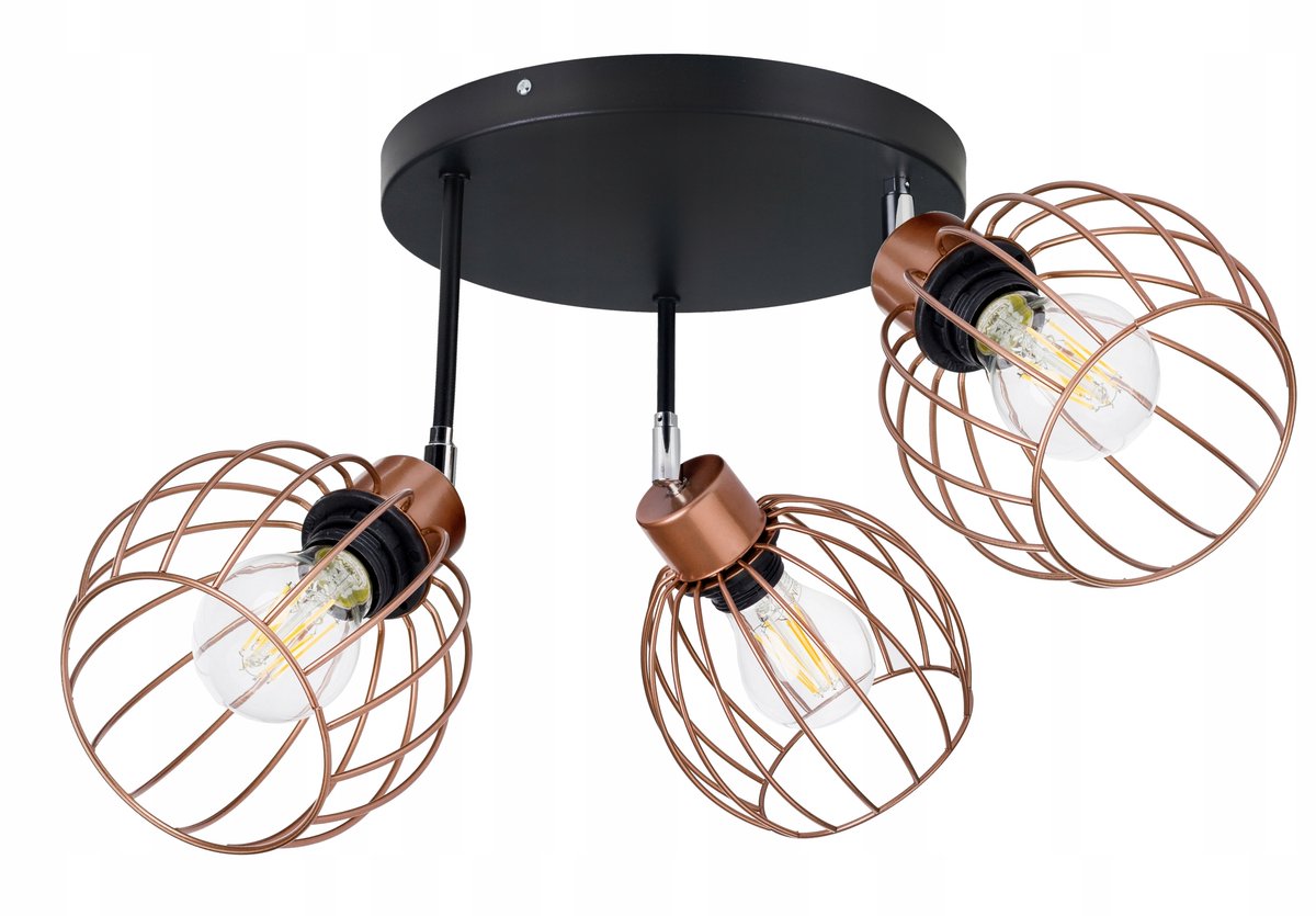 DRUTI Kula Plafond Lamp 3xE27 Zwenkbaar Koper Zwart