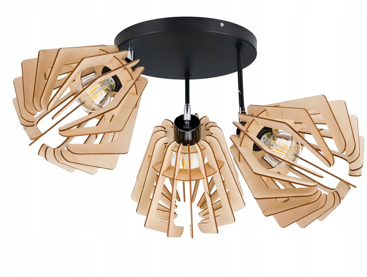 Hanglamp Plafond Loft Hout 3xE27 Verstelbaar
