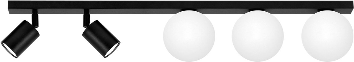 Zwarte Plafondlamp met Glazen Kappen en 5 Lichtpunten