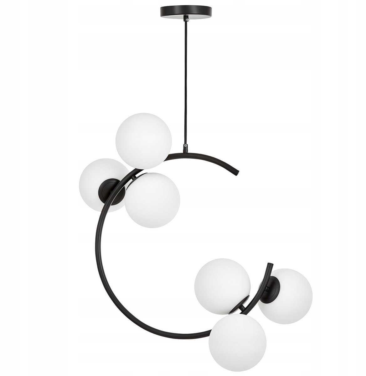 Moderne Zwarte Hanglamp met 6 Witte Bollen - E27 Fitting