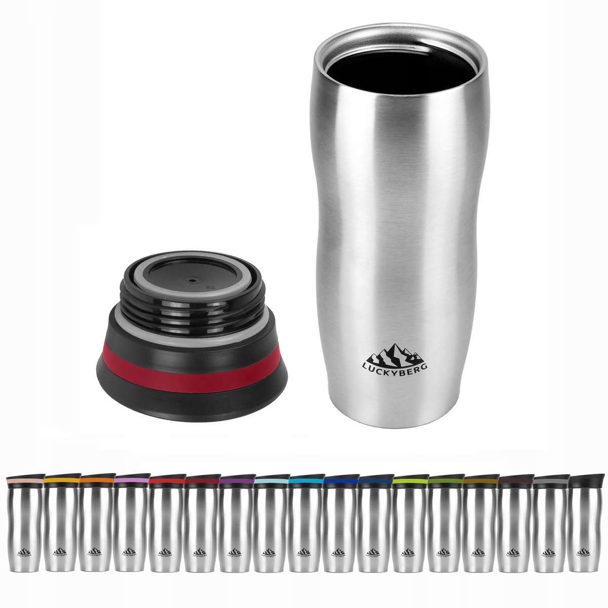 LUCKYBERG Thermosbeker 380 ml - Rood - RVS - Houdt tot 6 uur warm