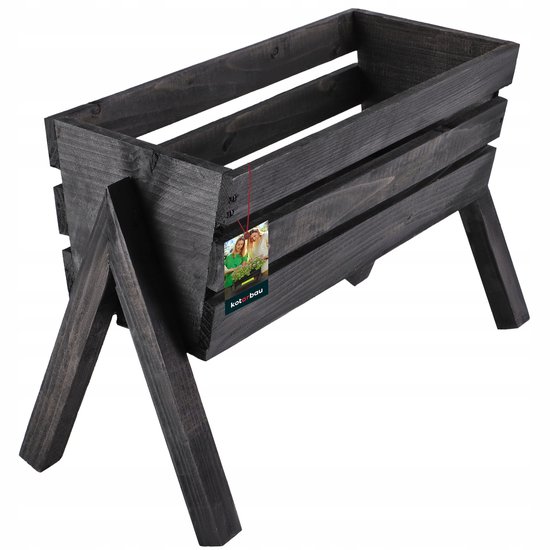 Foto: Houten plantenbak bok zwart decoratieve houten bloembak voor binnen en buiten