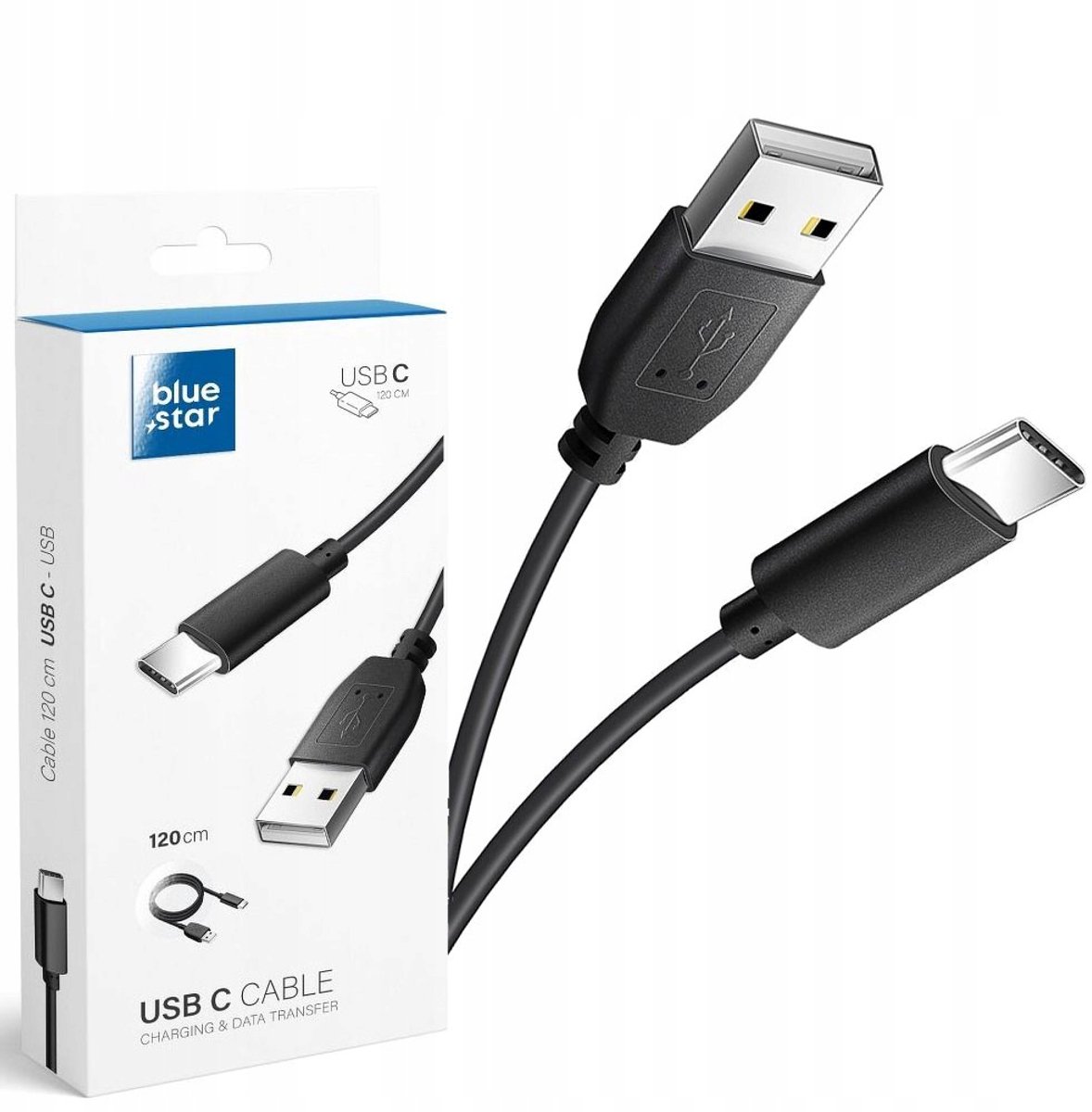 Blue Star USB-C Kabel 1.2m - Zwart, Laden & Data Transfer