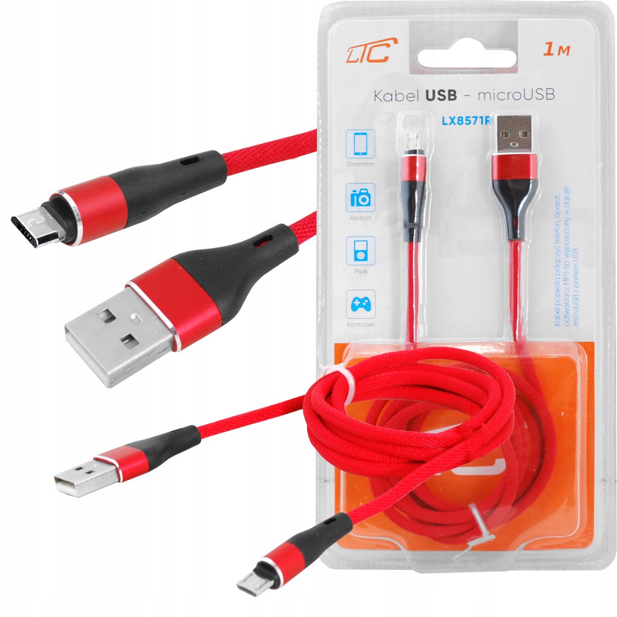 LTC Rode USB-A naar MicroUSB Kabel 1M - Sterke Oplossing voor Snel Laden