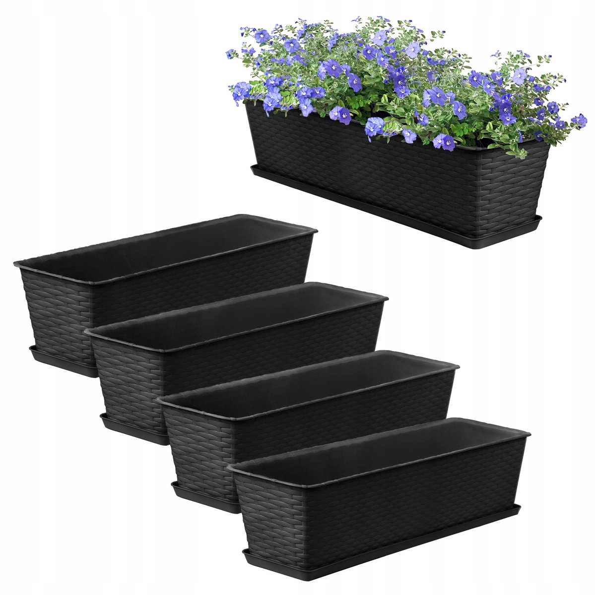 4x Balkonbak Antraciet met Onderzetters - 60cm
