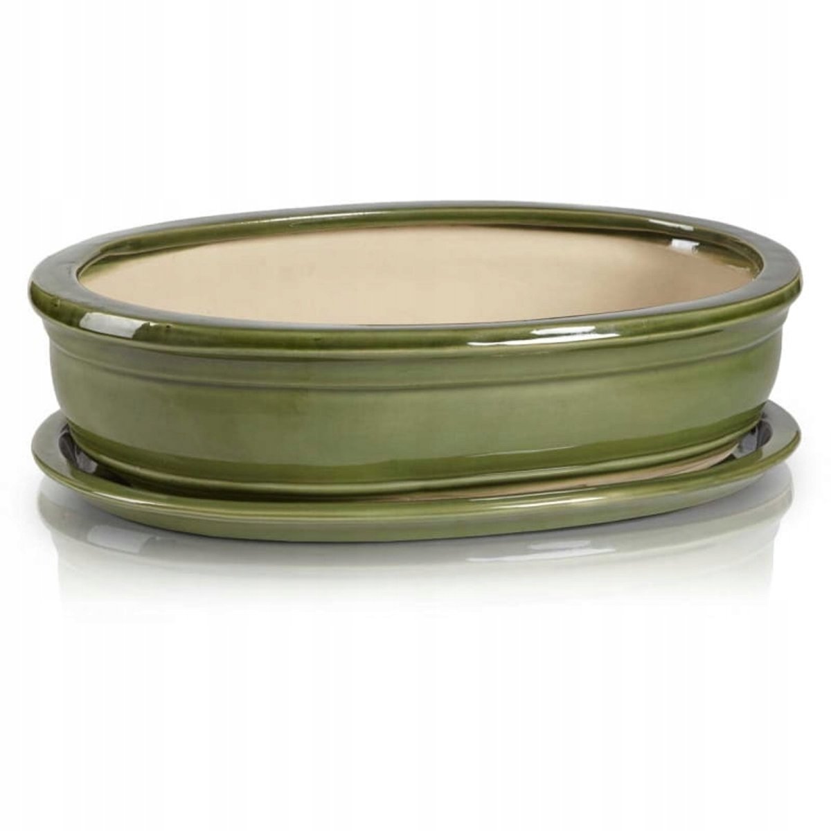 Keramische Bonzai Pot met Schotel 25x18x6 cm - Groen