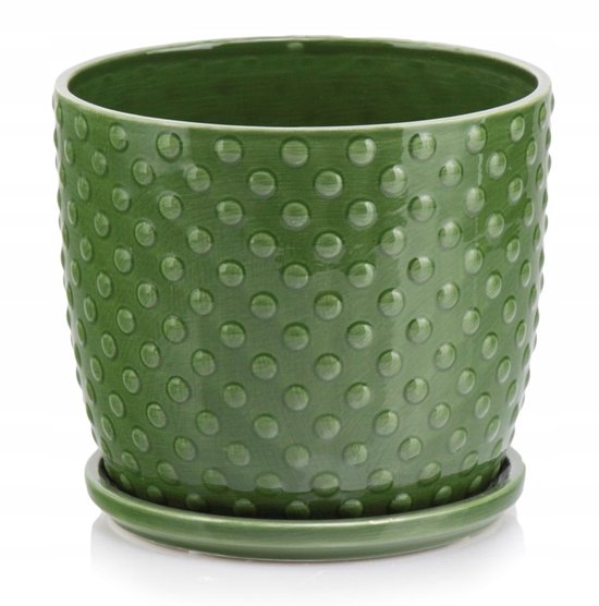 Keramische Pot 13cm Groen met Onderzetter - Stijlvolle Decoratie | bol