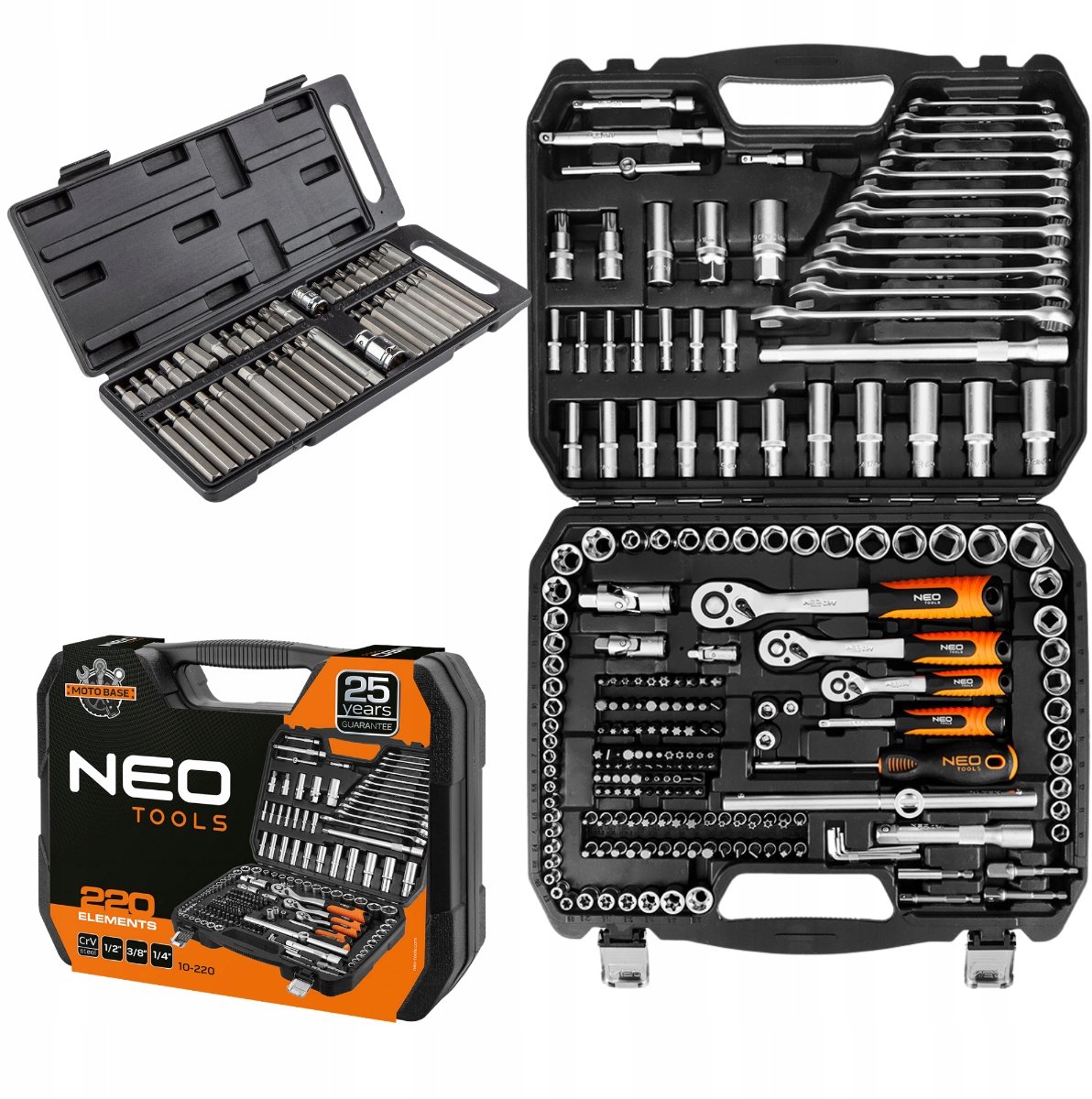 NEO 220-delig Doppenset & Schroefbits - Professioneel Gereedschap