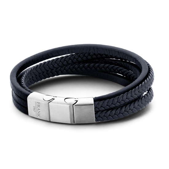 Frank 1967 Armband mat zwart gevlochten leer 21cm IPB, 21 EU, Gelegeerd