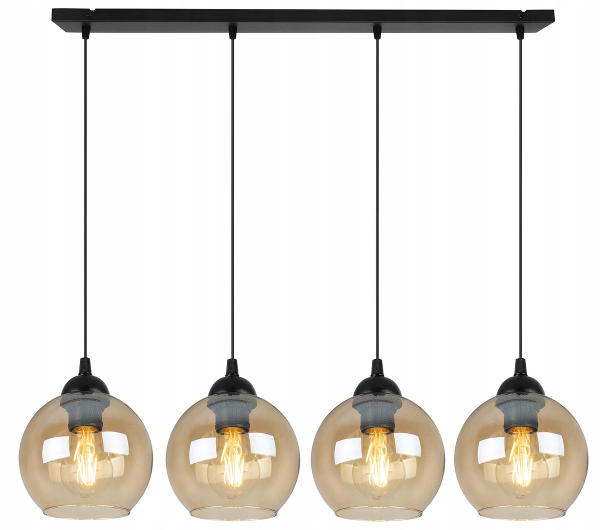 Hanglamp met Miodowe Glazen Bollen, Zwarte Strip, 4xE27