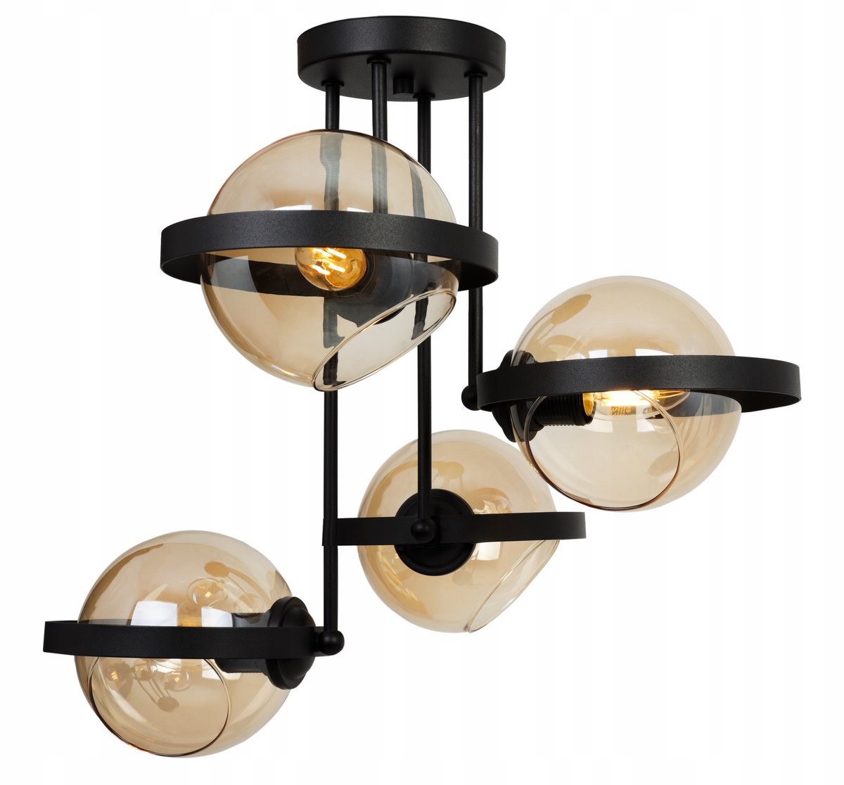 Ring Hanglamp Glas Zwart Goud Chroom E27 4 lichtpunten