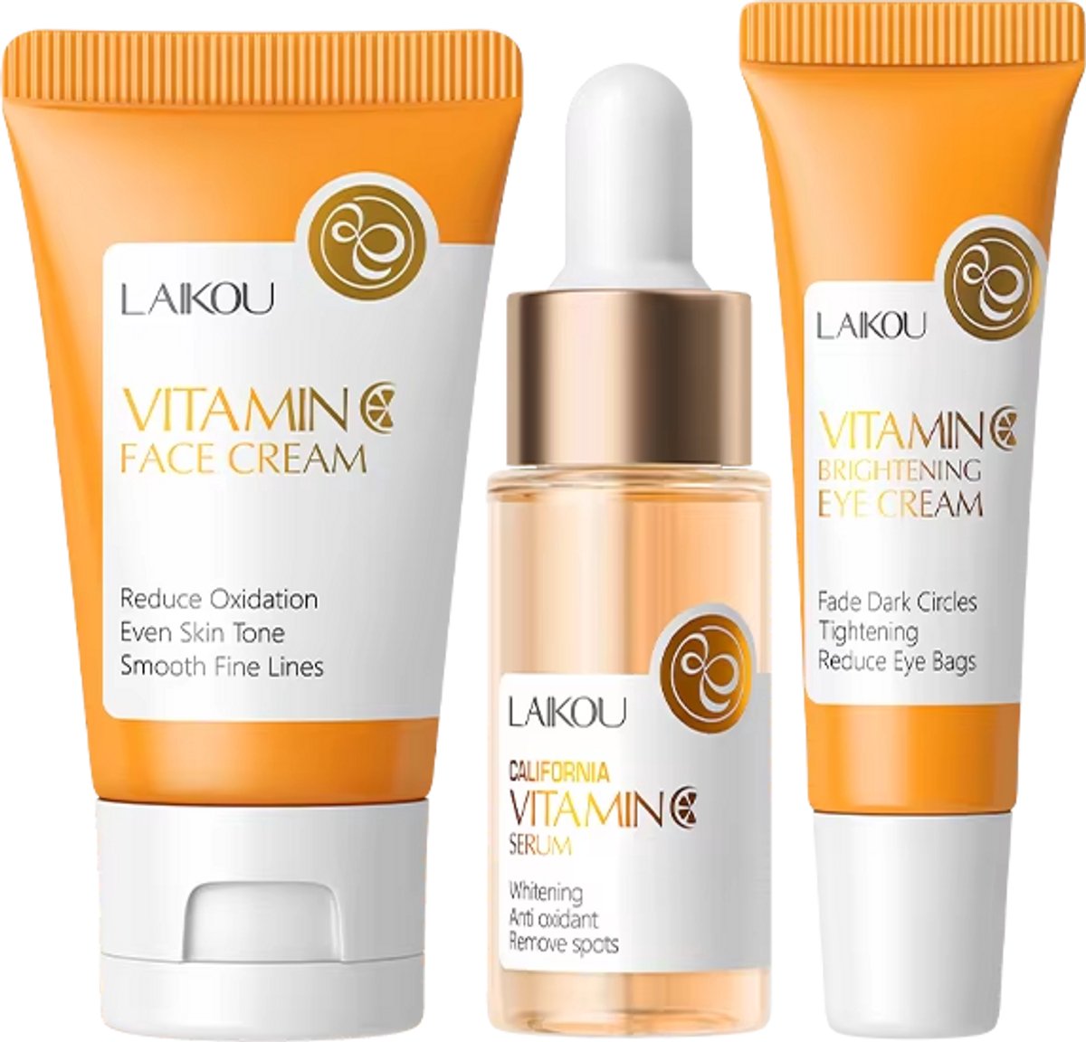LAIKOU | Vitamine C Reisset | Skincare Set Huidverzorging 3 x stuks | Gezichtsreiniger Serum| Oog crème | Gezicht crème | California Vitamine C Gezichtsserum huidserum met pipet |Anti aging , hydraterende Cadeau set | Giftset